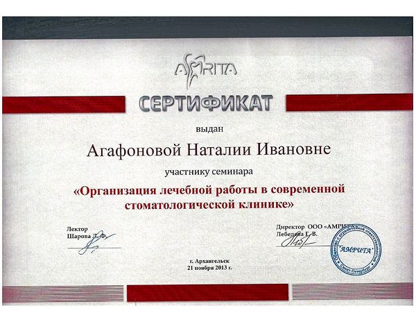 Организация лечебной работы в современной стоматологической клинике (2013) — Агафонова Наталия Ивановна
