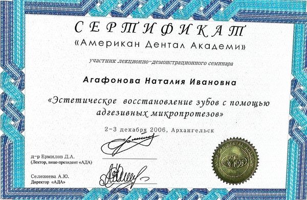 Эстетическое восстановление зубов адгезивными микропротезами (2006) — Агафонова Наталия Ивановна